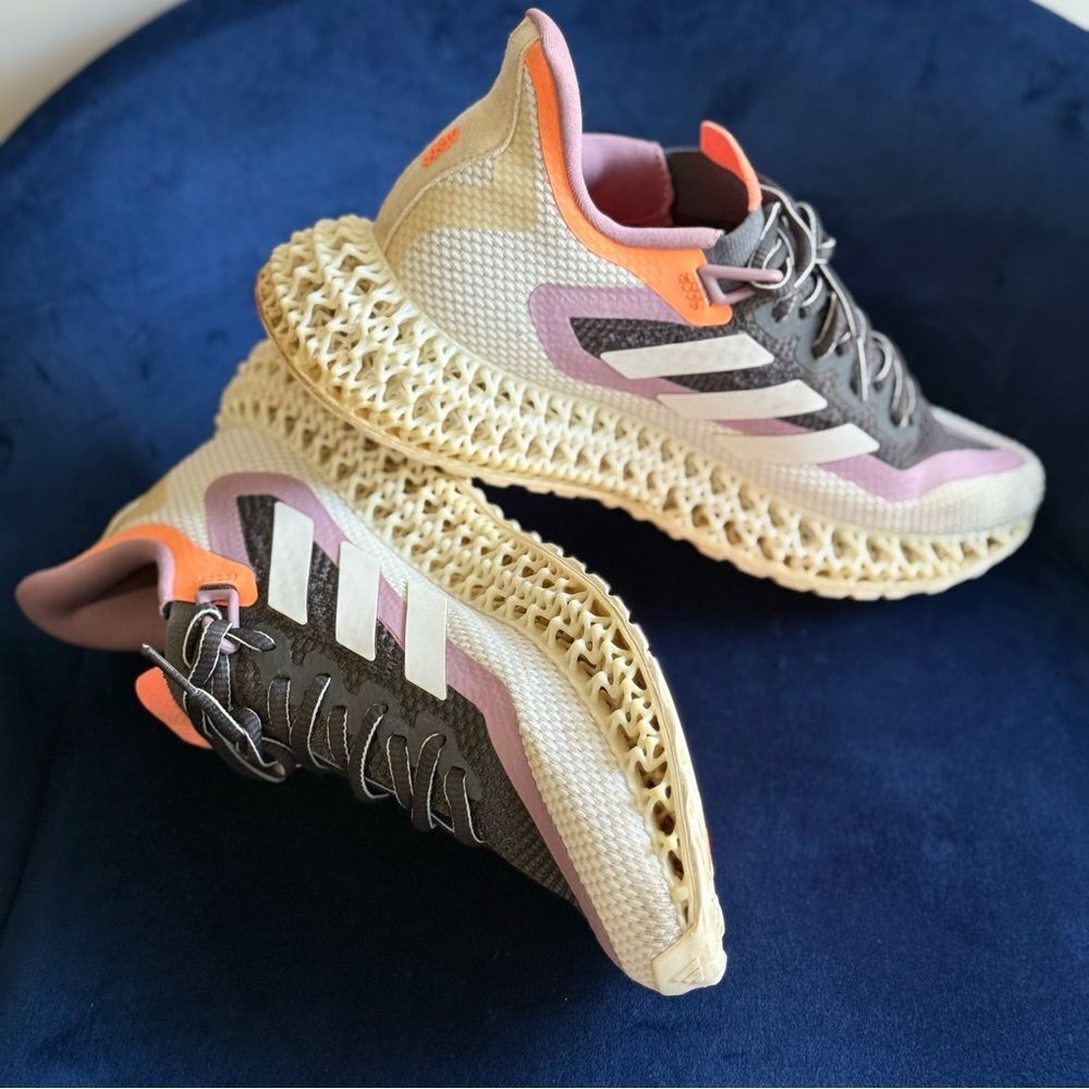 ADIDAS 4D FUSIO WOMEN’S RUNNING SHOES –GRAY / LILAC PURPLE / ORANGE –SIZE 8.5 US